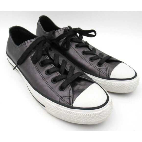 CONVERSE All Star Metallic Gray Leather Chuck Taylor Sneakers 544924C Shoes Sz 9 - Picture 1 of 7